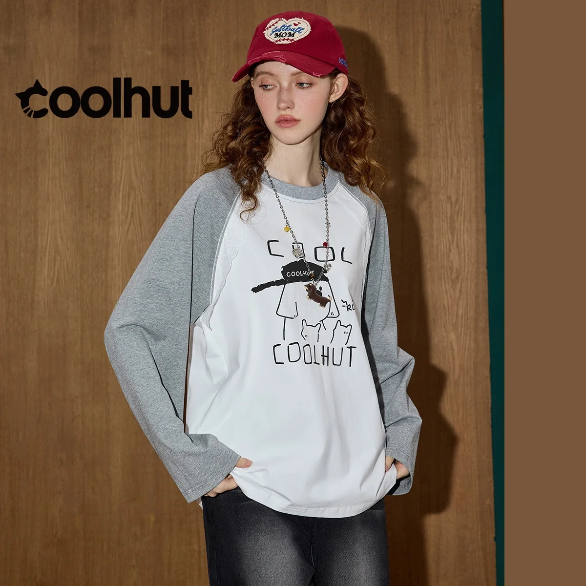 COOLHUT y2k graphic t shirts Women's American Retro Color Block Raglan Sleeve Tee Lace Trim Long Sleeve Casual Fall Graphic Top