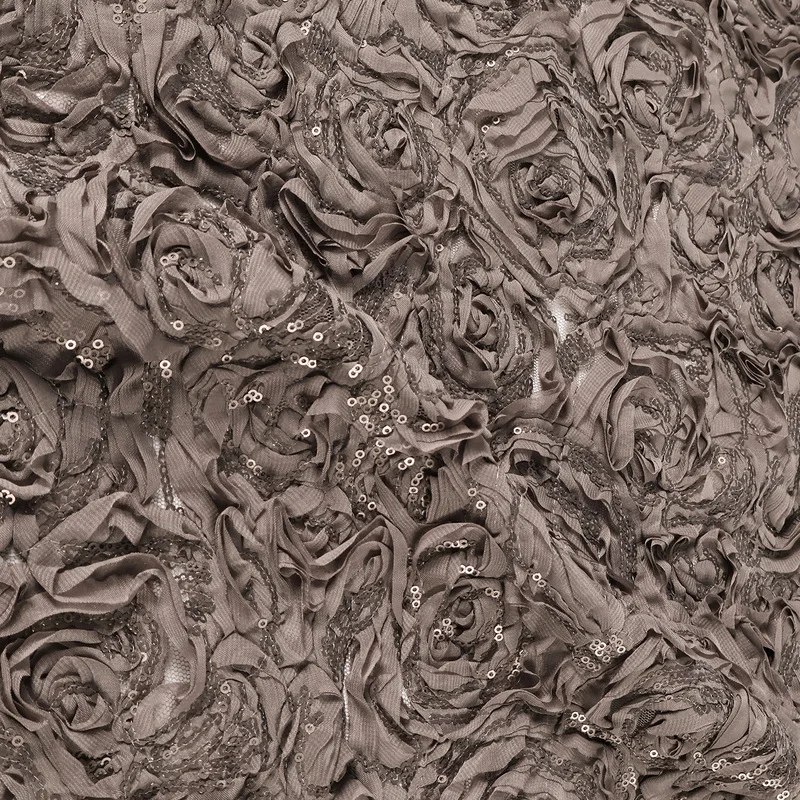 2Yards Exquisite brown-coffee sequin rose lace organza embroidered fabric for dresses, gowns, and stage costumes