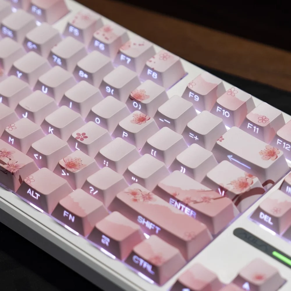 

Розовый колпачок Cherry Blossom с боковой гравировкой, полупрозрачные клавиши PBT 127, совместимые с механической клавиатурой MX 61, 75, 86, 104 108