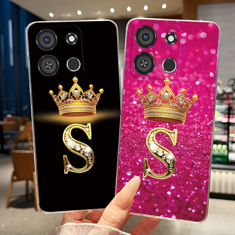 Чехол для ITEL A05S 2023, модель A663LC, модный, с короной и инициалами, прозрачный, мягкий, из ТПУ, силиконовый, для ITELA05S
