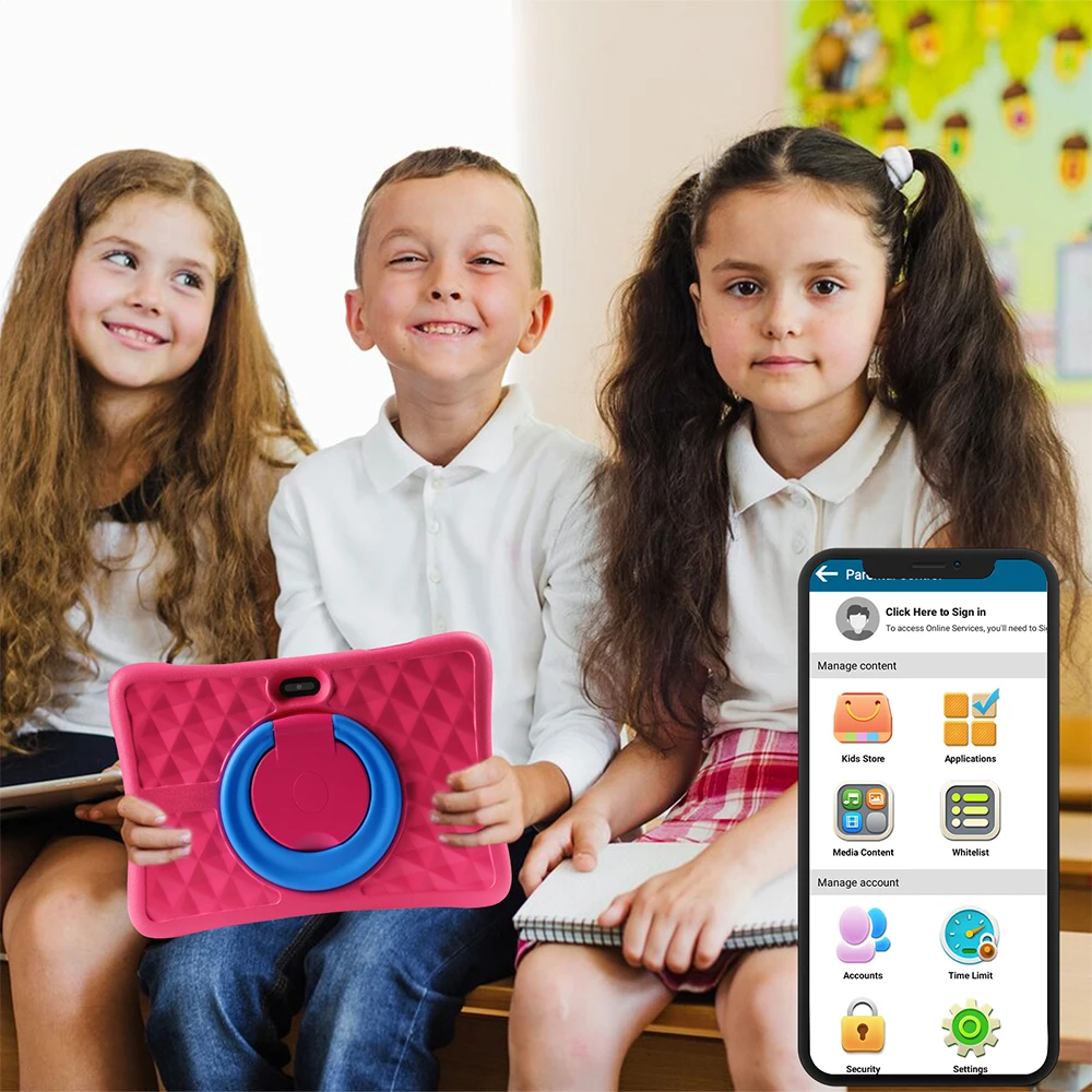 Qps 10 Inch Kids Tabletten Android 11 1280*800 Hd Ouad Core Wifi 2Gb 32Gb Kinderen Tablet voor Kinderen Studie Met Houder 6000Mah