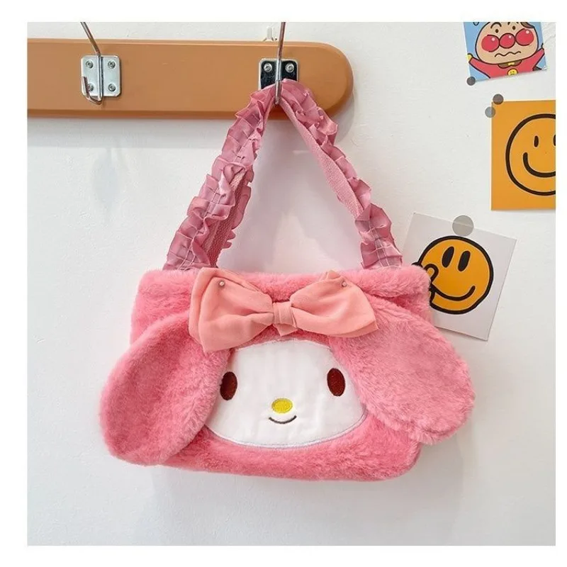 

Kawaii Kuromi My Melody Cinnamoroll Hello Kitty PomPomPurin Sanrio Student Cute Cartoon Plush Handbag One Shoulder Bag for Kids