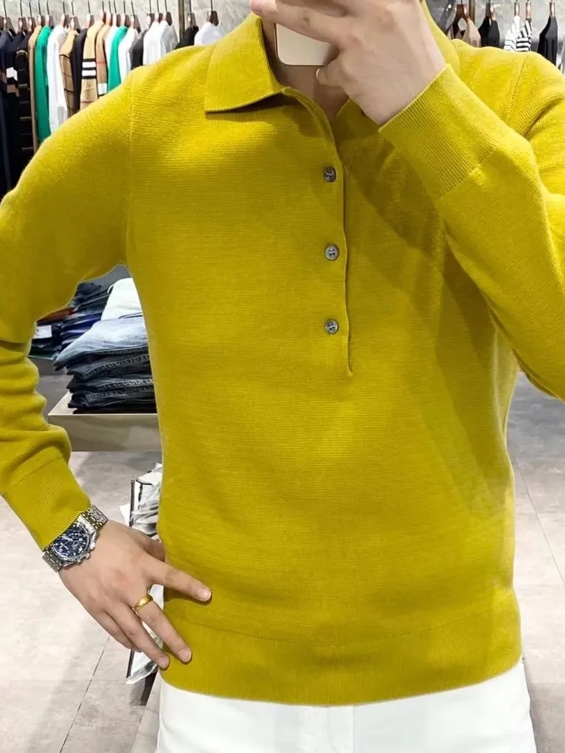 

Мужской свитер высокого качества, универсальный, простой, в стиле преппи, с длинными рукавами, вязаный, для ношения под одеждой, шерстяной, осенний, повседневный.