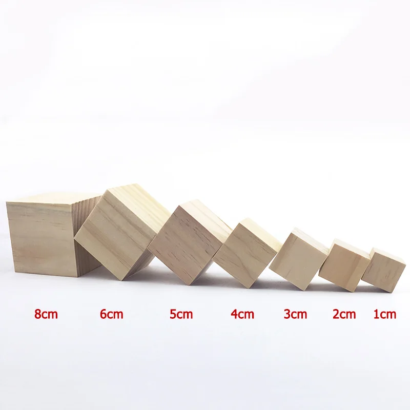 1-100pcs Wooden Square Blocks 0.8/1/1.5/2/2.5/3/3.5/4/5/6/8cm Wood Solid Cube for Woodwork Craft Kids Toy Puzzle Making Material