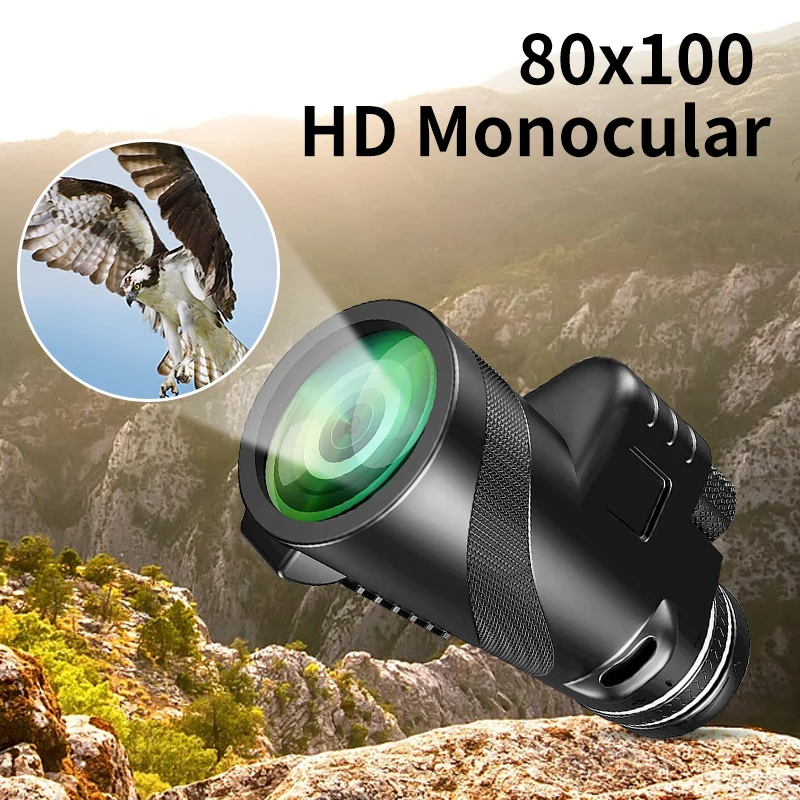 80X100 Powerful Monocular telescope for Long-distance Observation with HD Field of View suitable for Outdoor Camping Hunting