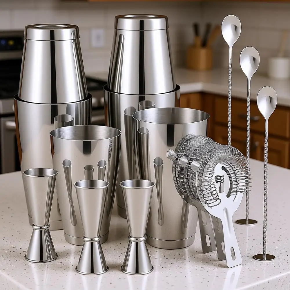 

Cocktail Shaker Set 15 Pcs Professional Bartender Kit Bar Shaker Stainless Steel Drink Shaker Bartending Shaker Tin Mixed Alcoho