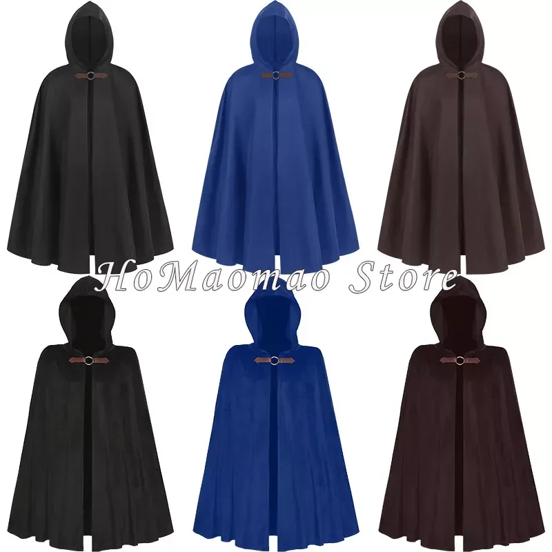 New Christmas Medieval Costume For Women Men Steampunk Warrior Cosplay Vintage Hooded Cloak Solid  Single Button Thick Cape
