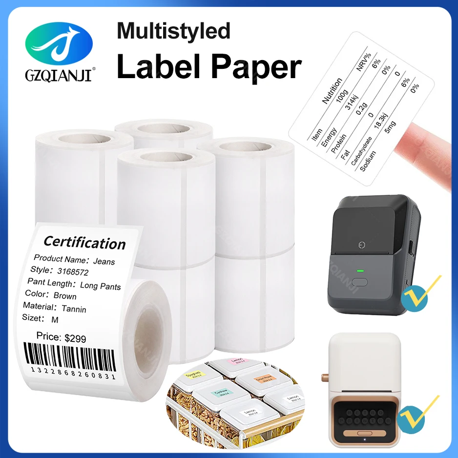 30 40 50mm Width White Direct Print Thermal Paper Sticker for P50 P2 Label Printer Price Tag Date Supermarket Water/Oil-proof