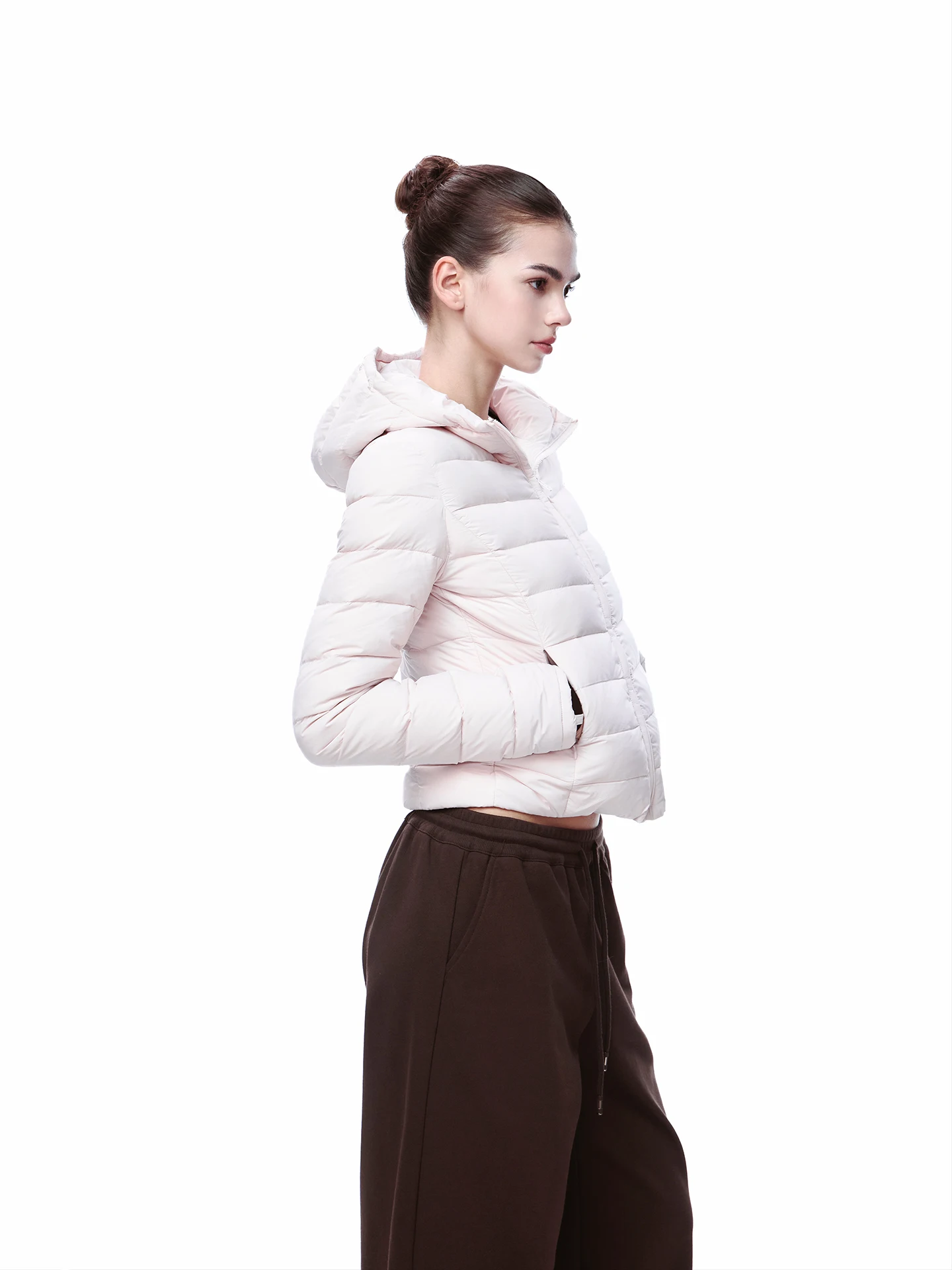 

JLAUNT Pink Ribbed down Jaet Women's Autumn Winter Slimming Casual American Hot Girl Warm Hooded Coat Zipper ket Design