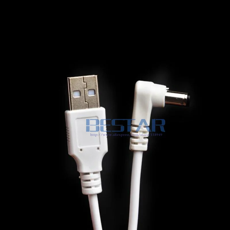 Biała wtyczka kabla zasilającego USB do DC 5.5*2.5 5.5*2.5mm 5.5mm x 2.5mm 5.5x2.5mm Jack kątowy L kształt kabel do ładowania 1M