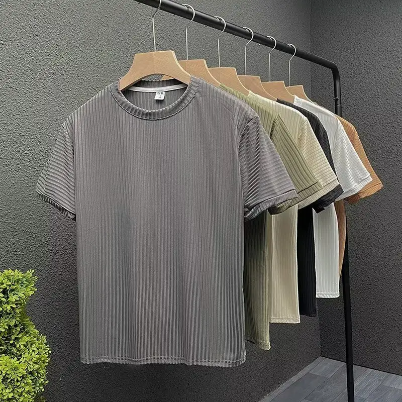 Summer Men Quick Dry Short Sleeve Sport T Shirt Ice Silk Casual Slim Solid Color Simple Thin Breathable Light Sport Shirt Tops