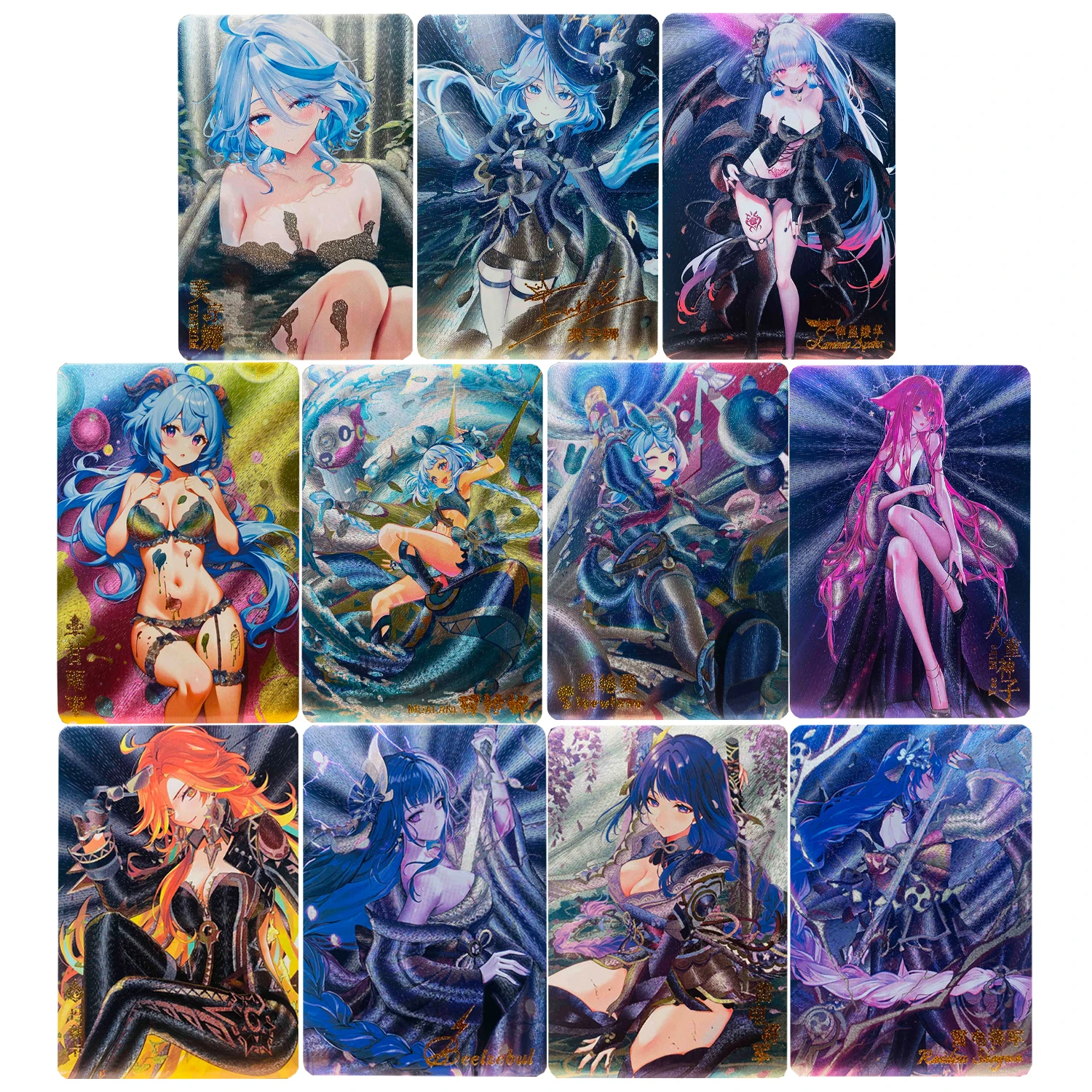 Cartes de collection Anime bricolage, Genshin Impact, Raiden Shogun, Ganyu, Flash grossier, Kamisato Ayaka, jeu, jouet cadeau, 11 pièces par ensemble