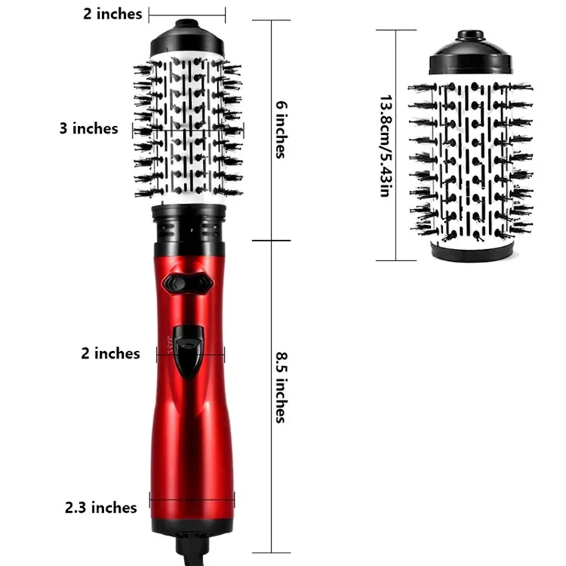 2 Replaceable Head 360 Rotating AirFlow Hot Air Brush Hair Straightener Curler Iron Volumizer Blowers Electric Hair Dryer Comb