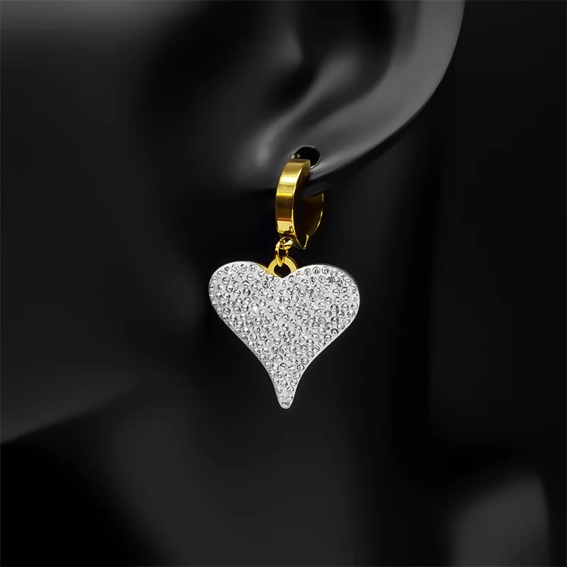 

Love Heart Drop Earrings for Women Girls Stainless Steel Clear Rhinestone Gold Color Charm Party Dangle Earrings areteZZZ29 bai