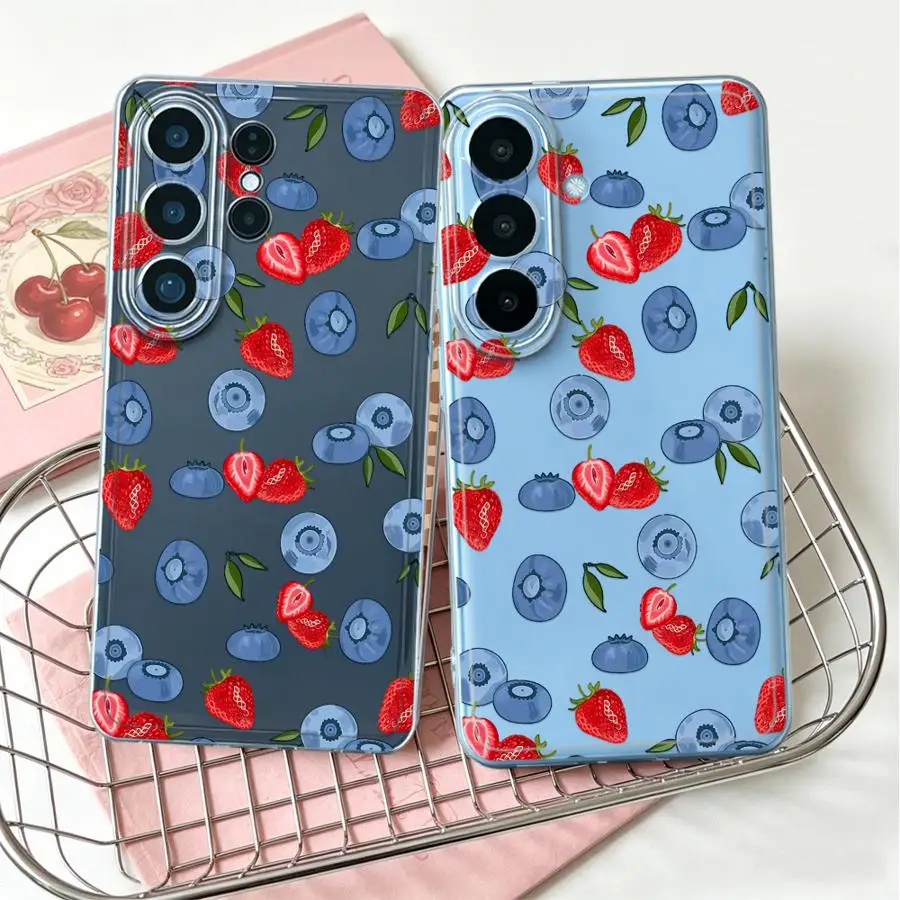 Case for Samsung Galaxy S26 Ultra S22 FE S21 S23Ultra Note 20 Ultra 10 S25 Edge S23 Ultra S20 Plus S24 Phone Cover Strawberry