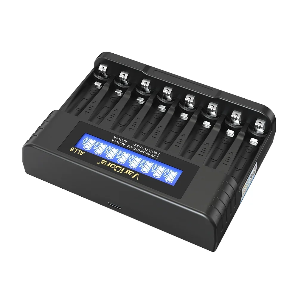 VariCore ALL8 8 スロット インテリジェント バッテリー充電器 1.2V Ni-MH Ni-Cd AA AAA 1.5V 3.7V リチウム用 14500 と互換性あり