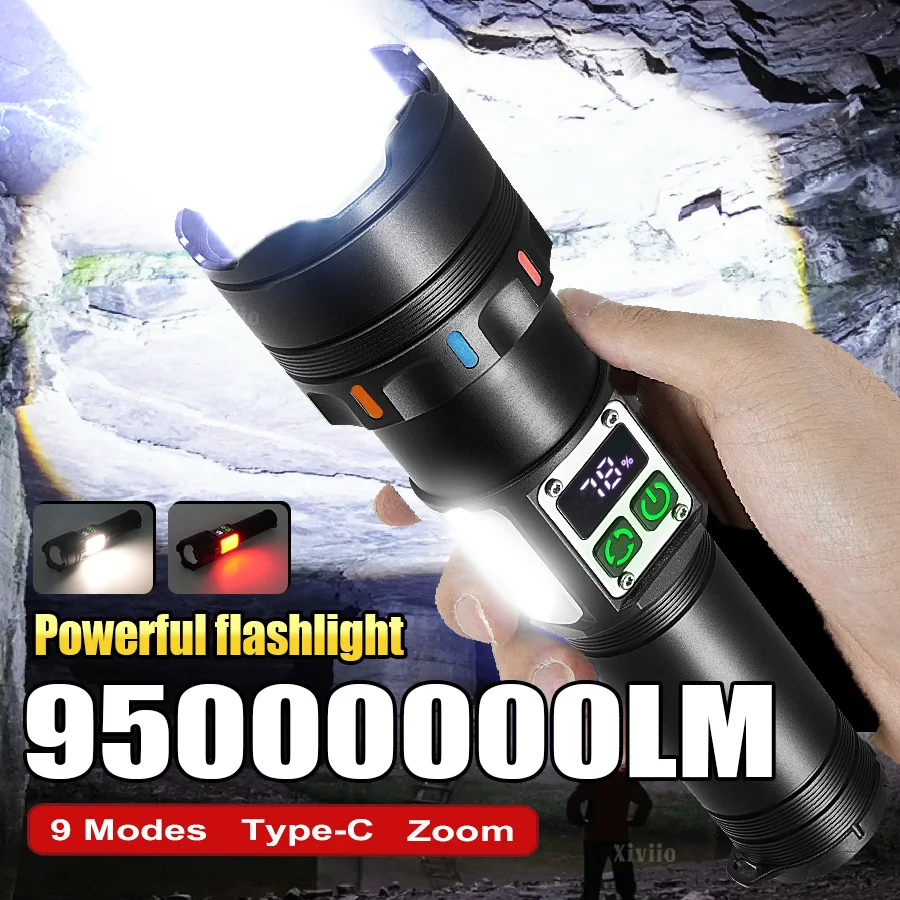 95000000lm super poderosas lanternas led de alta potência lanterna recarregável tocha caça pesca acampamento tático lantren