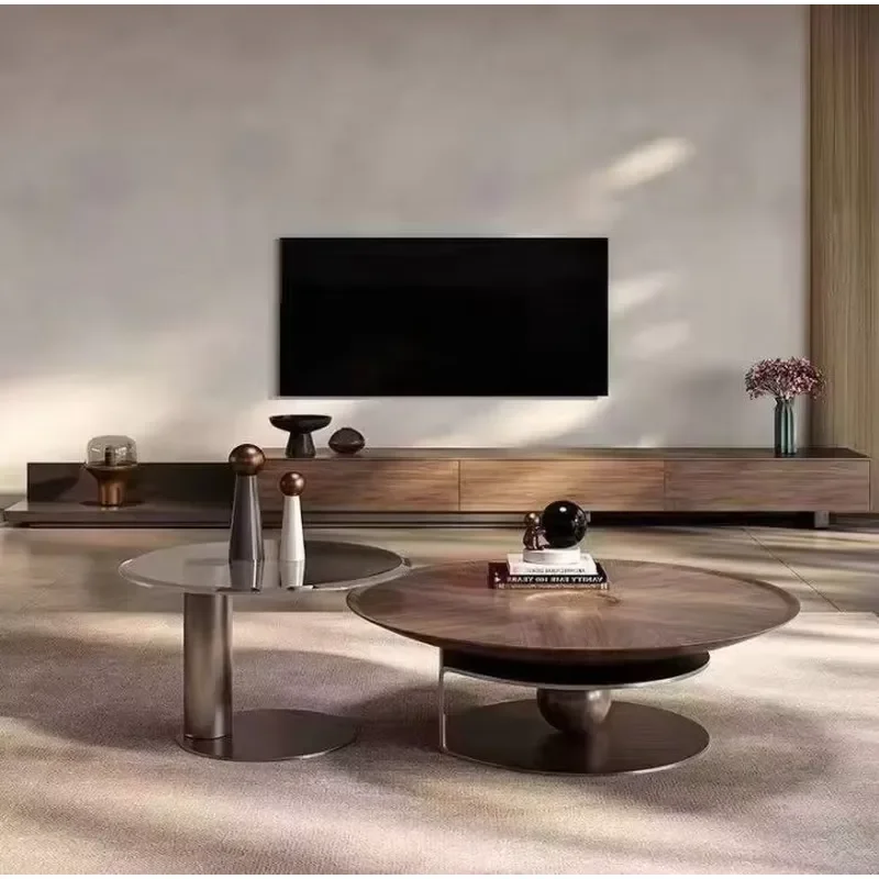 Modern Simple Nordic TV Stand Solid Walnut Wood Coffee Table with Back Panel Elegant Contemporary Design
