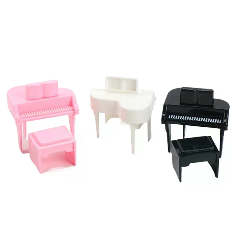 1/12 Poppenhuis Miniatuur Piano Met Kruk Poppenhuis Simulatie Muziekinstrument Model Poppenhuis Scène Decoratie Ornament