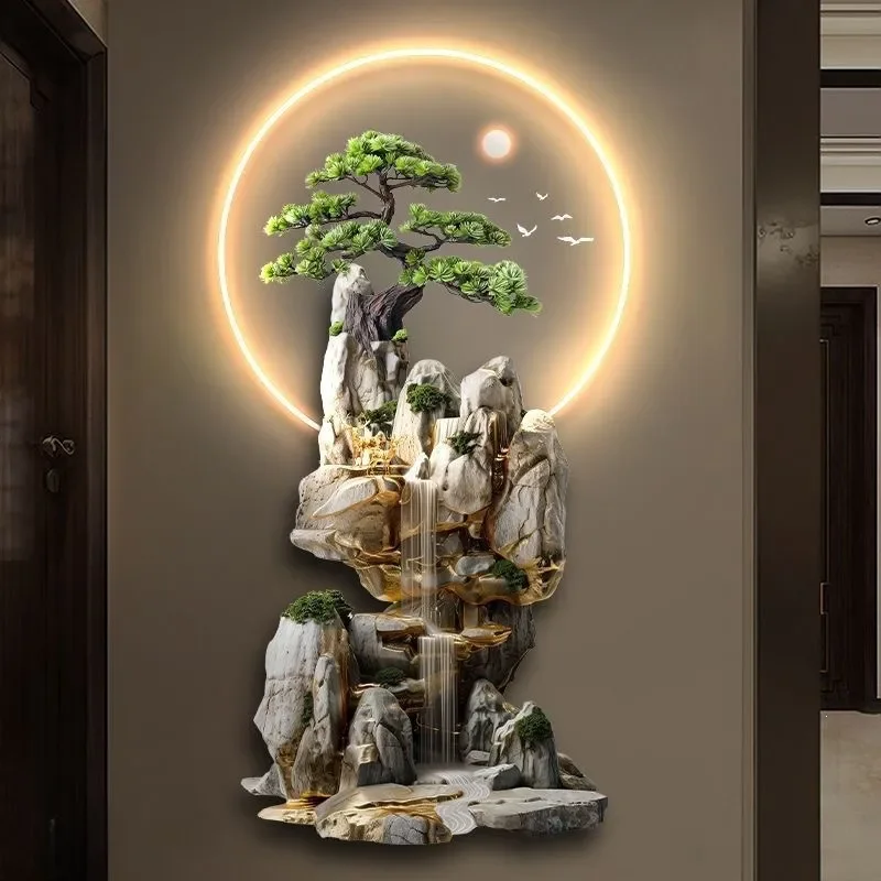 Flowing water generates wealth and enters the home. New Chinese-style decorative paintings are painted in the entrance with