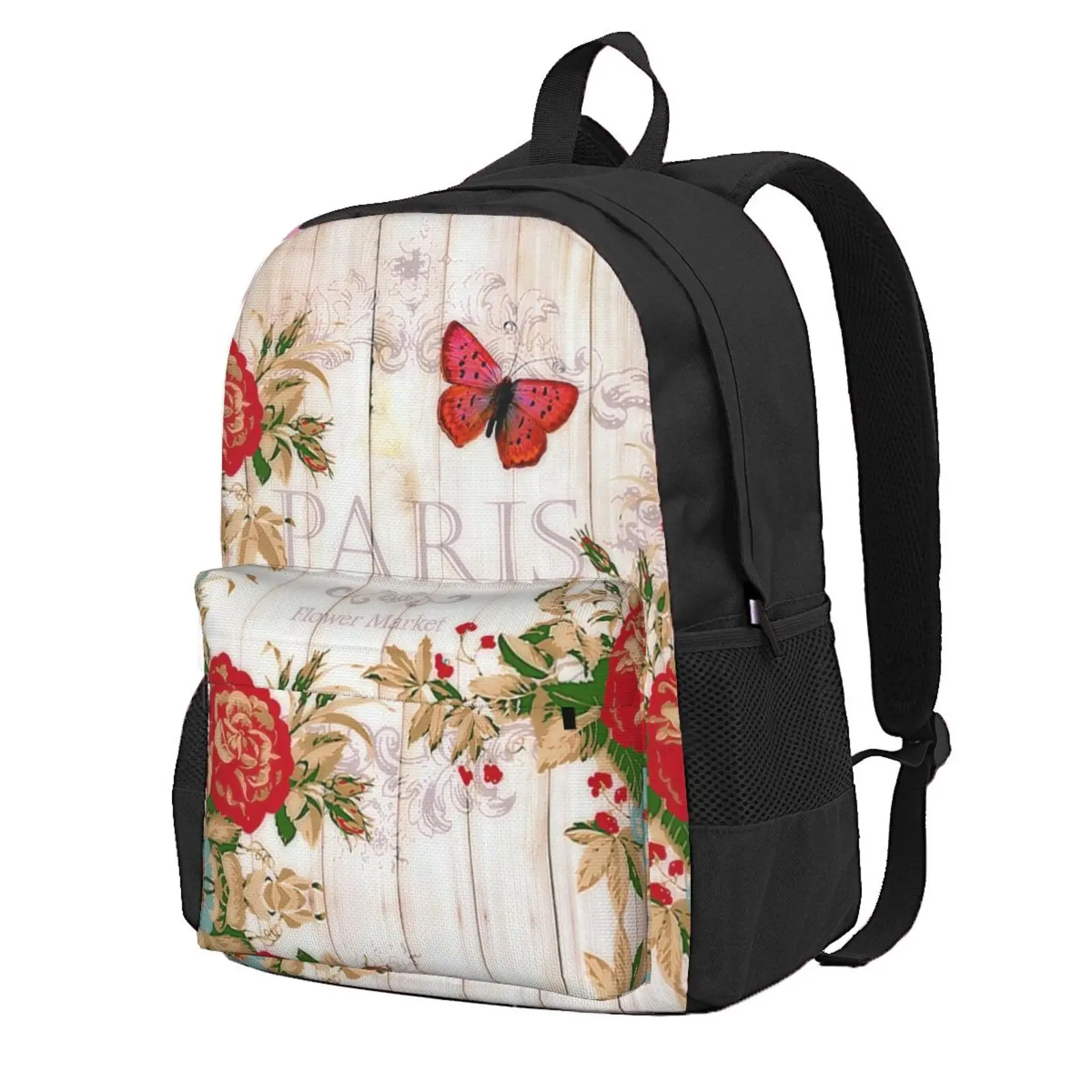 Roses On Wood Hot Sale Schoolbag Backpack Fashion Bags Roses Flowers Floral Wood Vintage Red