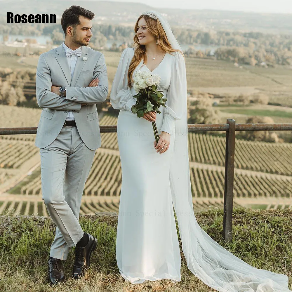 Customized Muslim Ivory High Quality Mermaid Wedding Dresses for Women 2025 V-Neck Bride Dress Brush Train robe de mariée