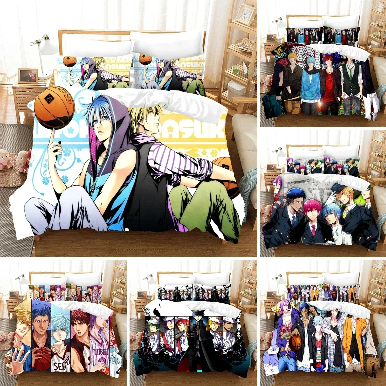 Kurokos Basketball Bedding Set Anime Comforter 3D Print Luxury Duvet Cover Set Full Queen King Single Size Cartoon Home Textile