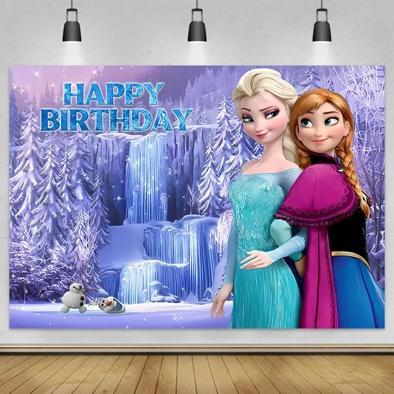 Disney Frozen Princess Elsa Anna Kids Happy Birthday Winter Ice Photo Background Decoration Supplies Baby Shower 2024