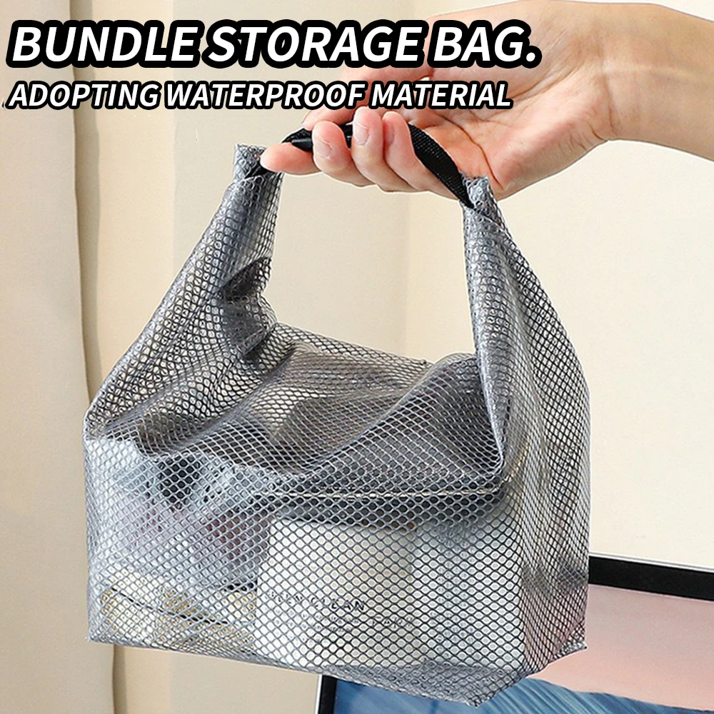 Waterproof Mesh Toiletry Bag, Drawstring Cosmetic Organizer with Quick-Release Buckle, Transparent Pouch for Travel, Gym, and Ba