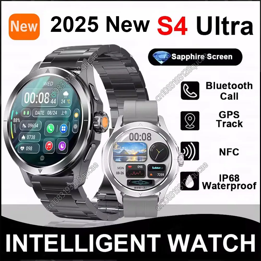 

Новинка 2025 года, S4 Ultra, спортивные умные часы на открытом воздухе, мужские AMOLED-экран, NFC, GPS, компас, пульсометр, водонепроницаемые, Bluetooth, умные часы с вызовом
