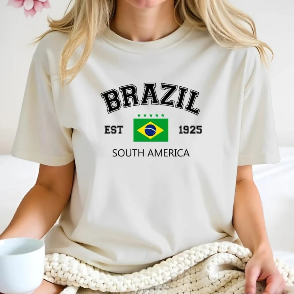 브라질 국기 그래픽 T 셔츠 브라질 프라이드 여성 남자 여름 코튼 Tshirt 애국 남미 아트 빈티지 streetwear
