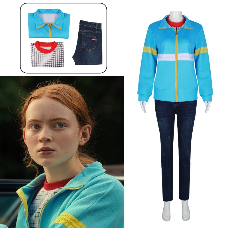 

Movie Strange Story Cosplay Max Mayfield Cosplay Costume Blue Daily Jackets Pants Plaid Shirt Halloween Comic Con Outfit