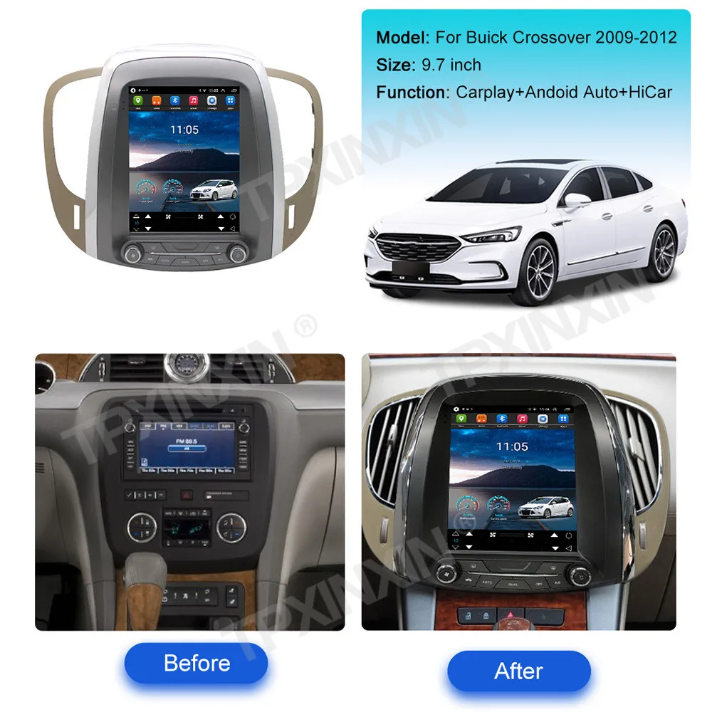 9.7 Inch Android 14 Car Radio For Buick Crossover 2009-2012 Vertical Screen Stereo Multimedia Player Carplay GPS Navigation Auto