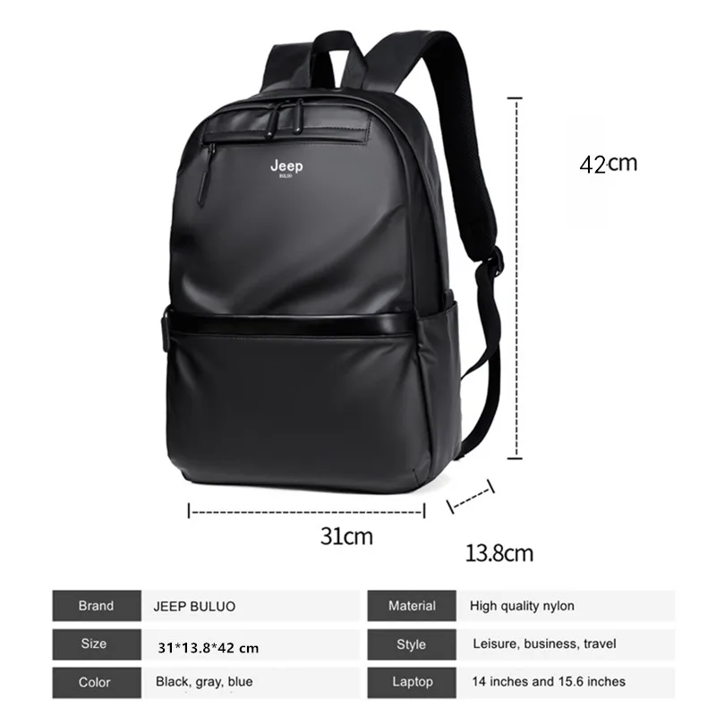 JEEP BULUO New High Quality Men Ultralight Backpack For Male Soft Fashion School Backpack Laptop Waterproof Travel Shopping Bags