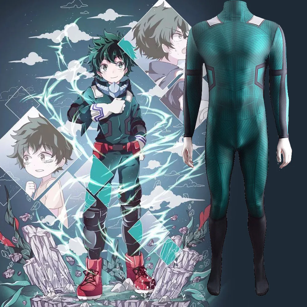 

Костюм для косплея Деку из «Моя геройская академия», супергеройский комбинезон Зентай, костюм Мидории Изуку, косплей-костюм из спандекса на Хэллоуин