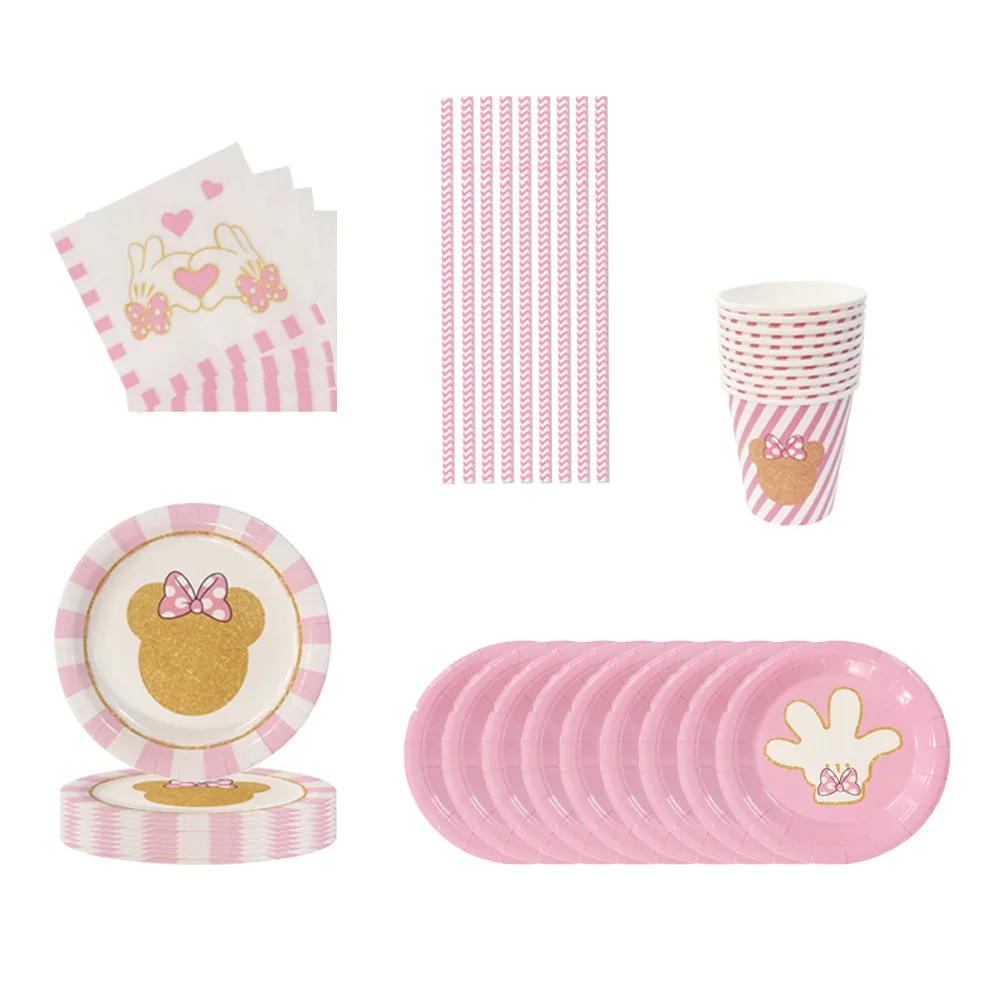 

New Disney Minnie Mouse Birthday Party Supplies Cups & Plates Kids Girls Party Decorations Disposable Cutlery Set Girls Love