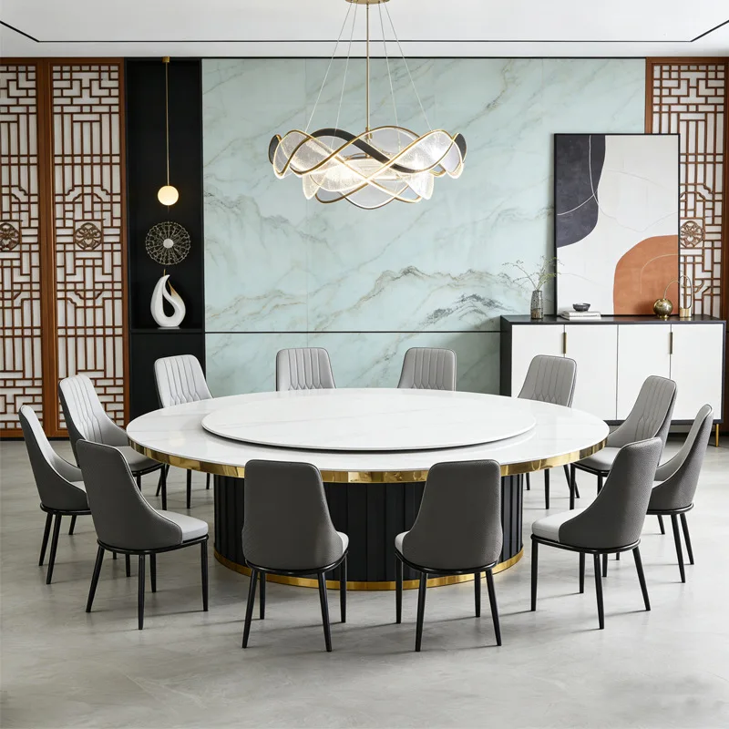 Electric dining table, large round table, light luxury sintered stone dining hall, hotpot table with induction cooker, table for