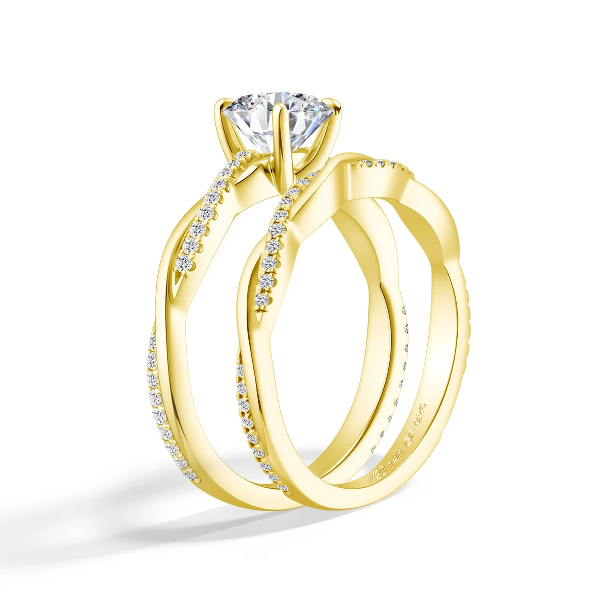 14K Gold Filled Double Stackable Rings Set for Women Bridel Wedding Jewelry Luxury 2pcs Asscher Cut Moissanite Engagement Ring