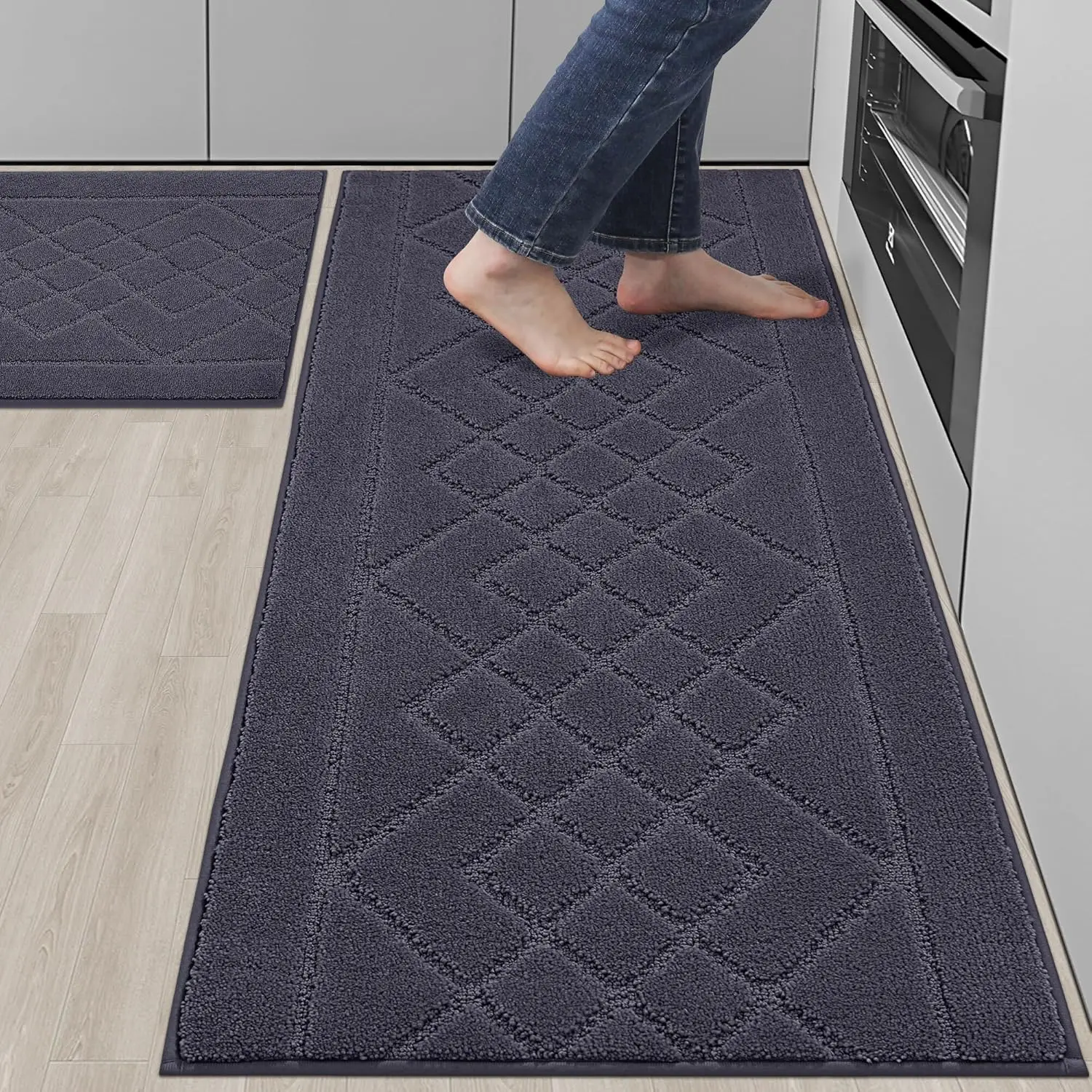 

Non-Slip Kitchen Mats 2-Pack, Absorbent & Stain Resistant Runner Rug, 24x36 + 24x60, Dark Grey