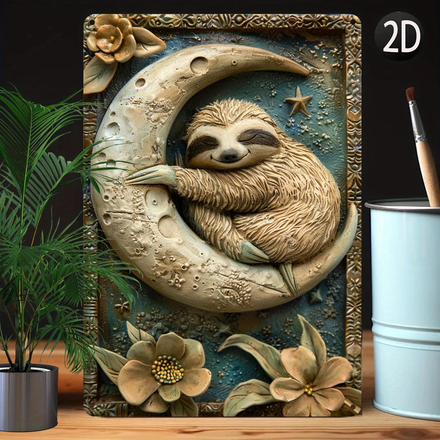 Sloth on Moon Metal Wall Art, Bend-Resistant Home & Office Decor, Easy to Hang- Charming Vintage-Inspired Gift for All Occasions