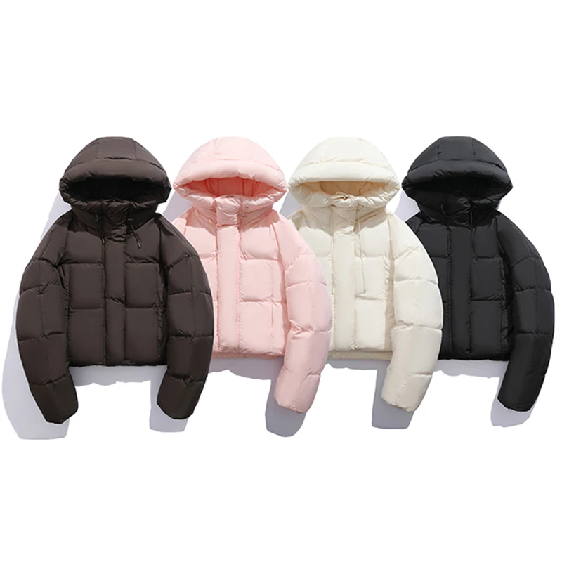 Fall Winter Coat Women Cropped Parkas with Hooded Warm Casual Oversized Loose Jacket Puffer Jacket Fashion Streetwear Coats