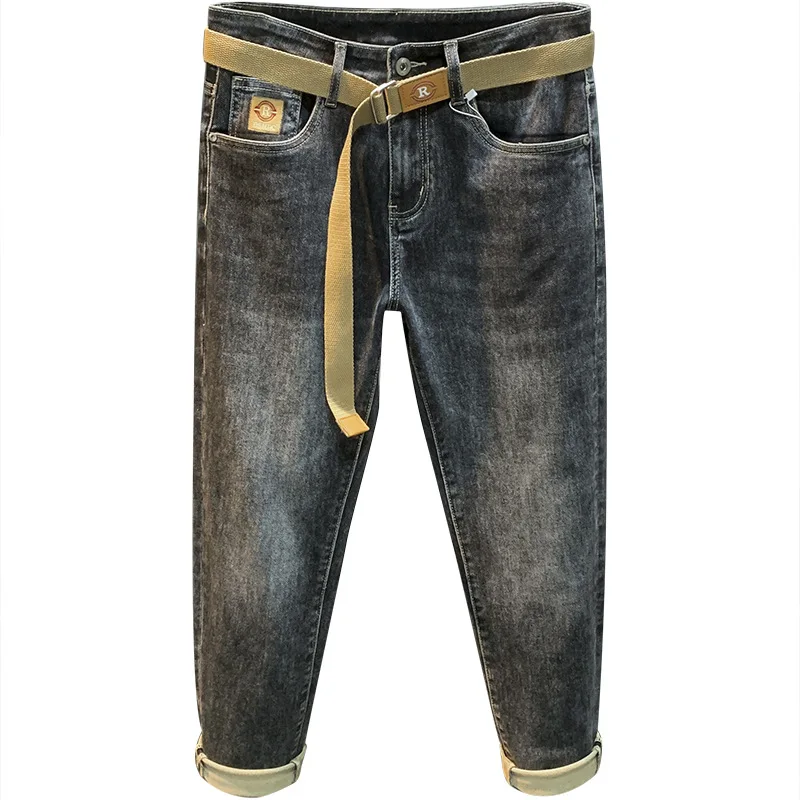 Modieuze high-end jeans heren herfst 2024 nieuwe stretch enkelgebonden trendy all-match street slim fit denim broek