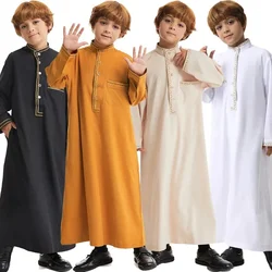 Bata musulmana de manga larga para niños, vestido de Arabia Saudita, Abaya, caftán, Jubba, Thobe, ropa islámica, Eid, Ramadán, Djellaba, Marruecos, caftán