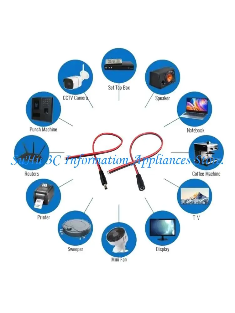  DC5521 Direct Current Power Pigtail with Bare Conductors for Wiring Repairs