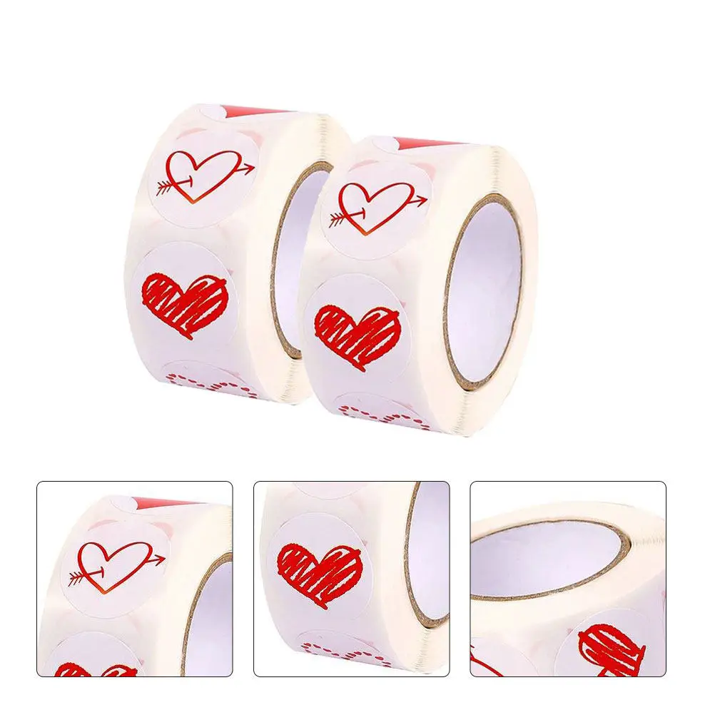 2 Rolls Valentine Stickers Heart Shaped Sealing Labels for Gift Packaging Favors Envelopes Snowflake Nougat Bags Decorative