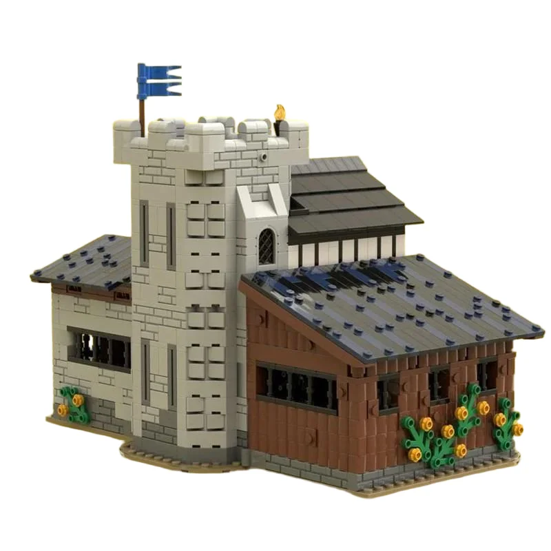 مجموعة البناء المستقرة - MOC-141494 نموذج منزل قلعة العصور الوسطى وعرض الشارع، لعبة مكعبات البناء التعليمية للأطفال Ornam