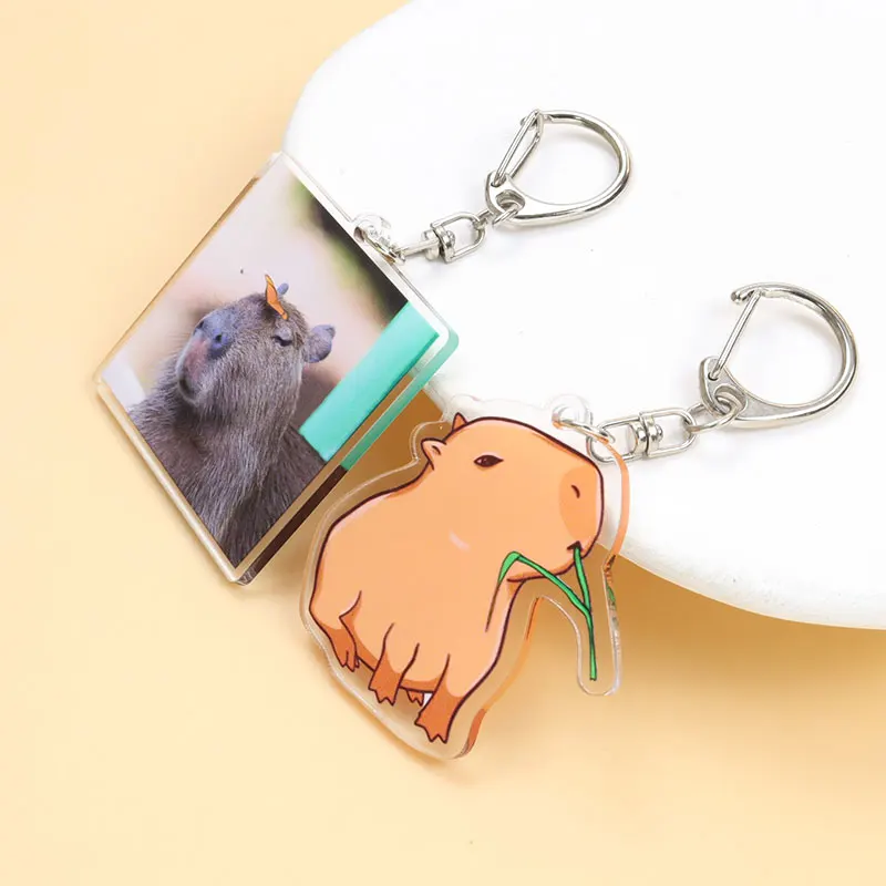 Funny Capybara Meme Acrylic Keychains Cute Cartoon Capybaras Double Sided Animal Keyring for Bag Car Key Pendant Accessory Gifts