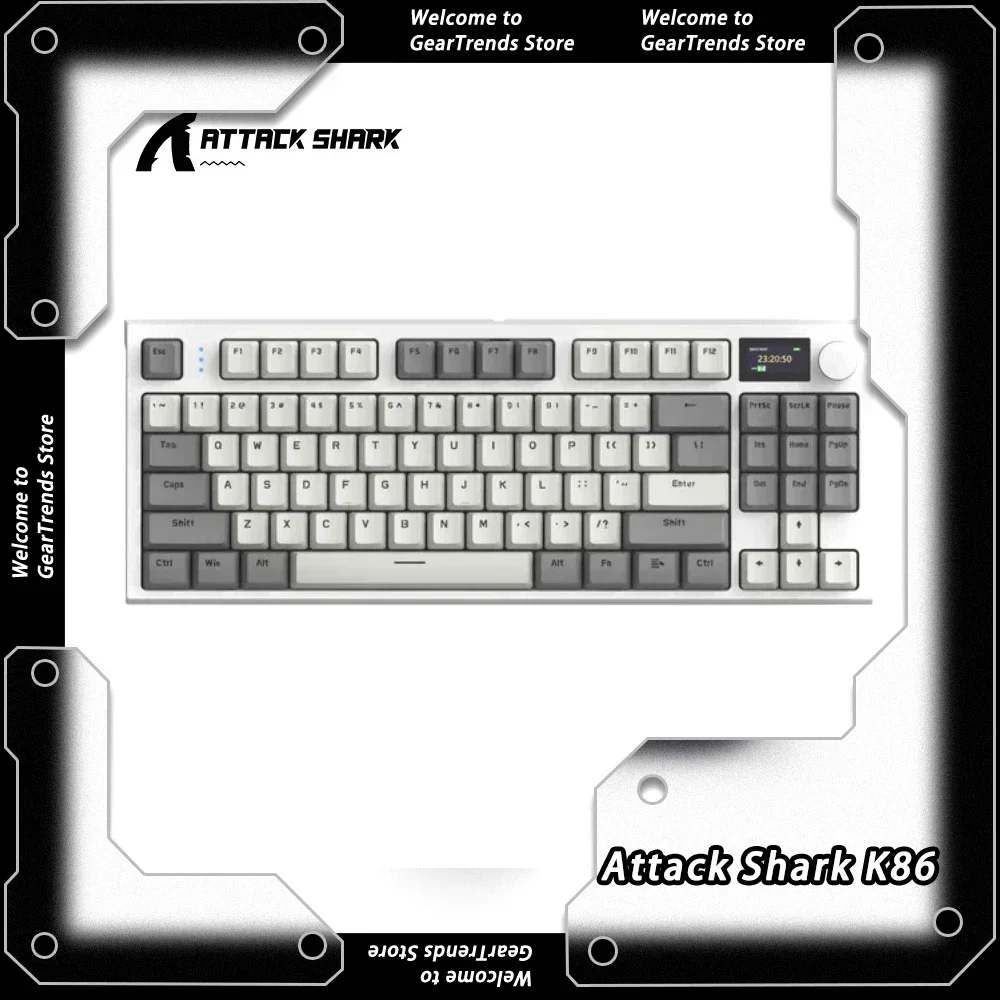 Attack Shark K86 RGB Three-modes Mechanical Keyboard Bluetooth/Wireless Metal Knob TFT ScreenMacro Customize Gaming Keyboard