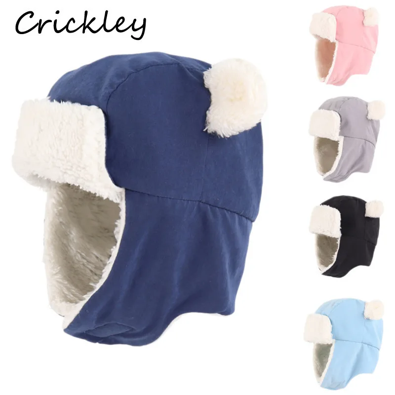 

Winter Solid Baby Boys Girls Hat Plush Warm Windproof Kids Ushanka Caps Ear Protection Toddler Children Hats