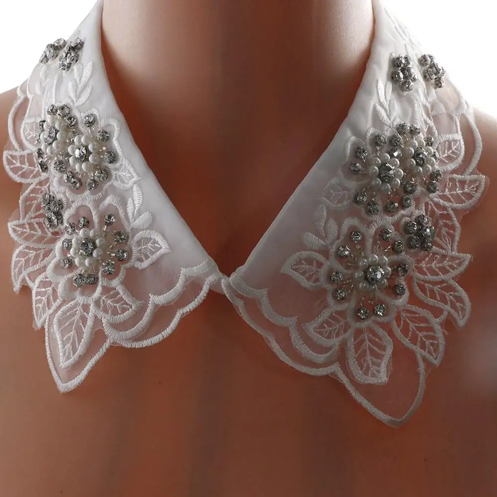 Bild 4: Damen Mode Perlen Strass Baumwolle Blätter Spitze Falscher Ausschnitt Falscher Kragen Hemdkragen